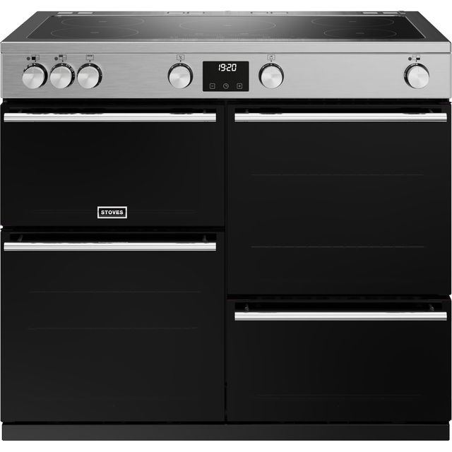 Stoves Precision Deluxe ST DX PREC D1000Ei TCH SS 100cm Electric Range Cooker with Induction Hob - Black / Stainless Steel - A Rated